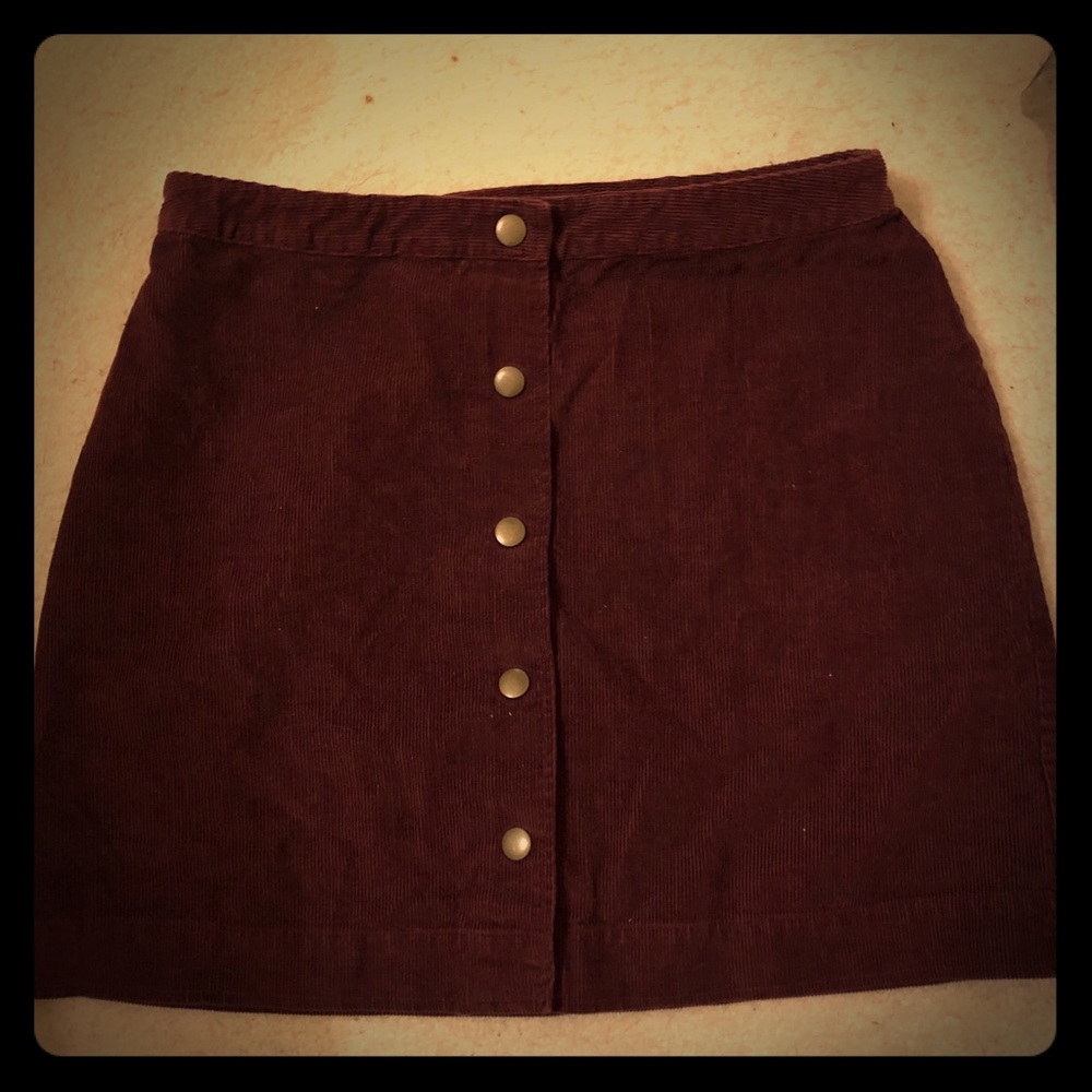 Maroon corduroy button up skirt
